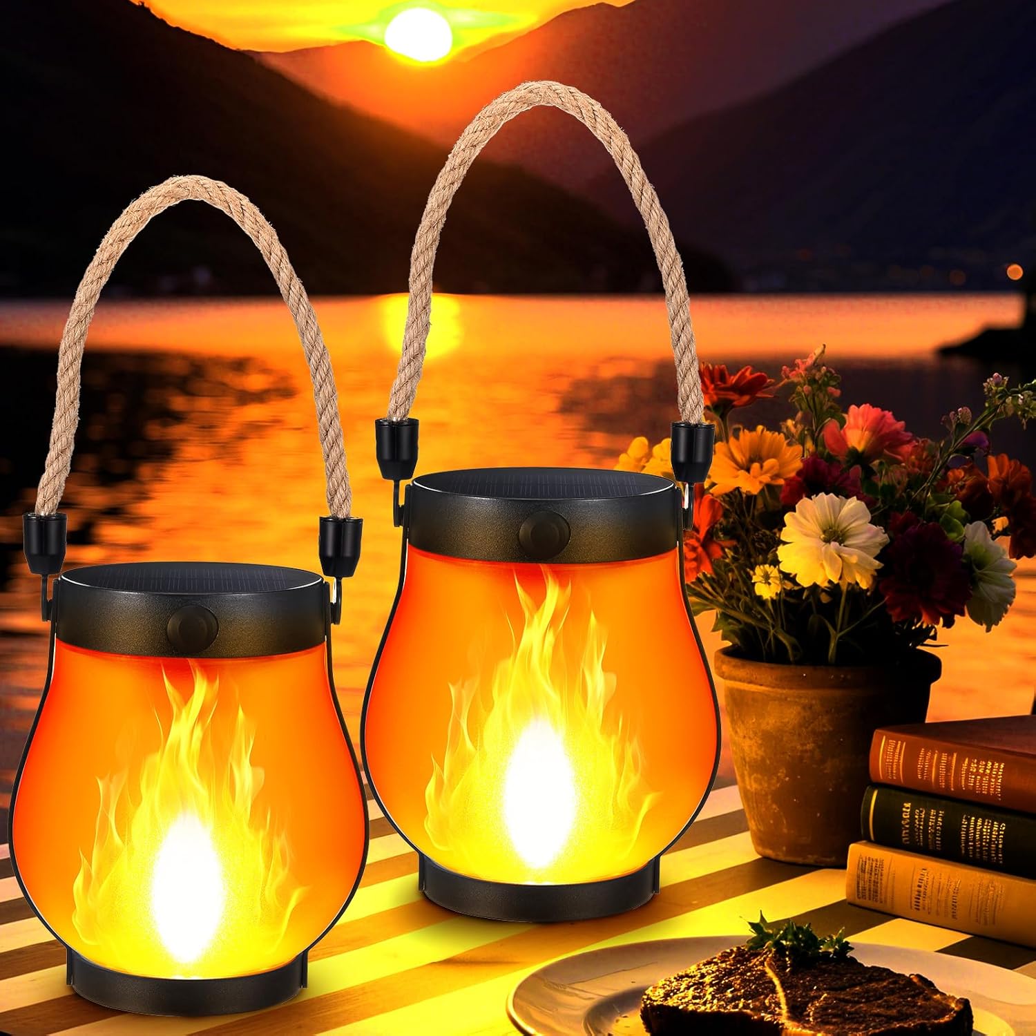 Fire Torch Solar - 2 حزمة من فوانيس اللهب الشمسية،